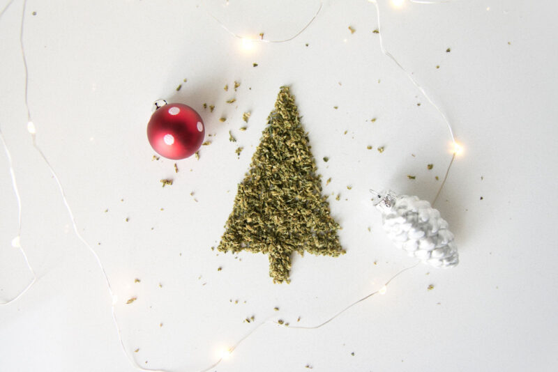 Cannabis buds shaped to form a Christmas tree