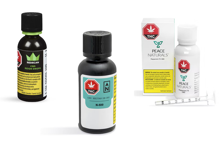 a collage of three types of cannabis oils available at True North Cannabis Co. 