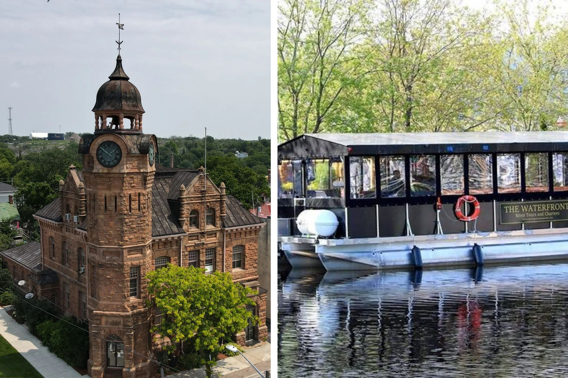 a collage of the old Napanee post office and the Norman Paul boat
