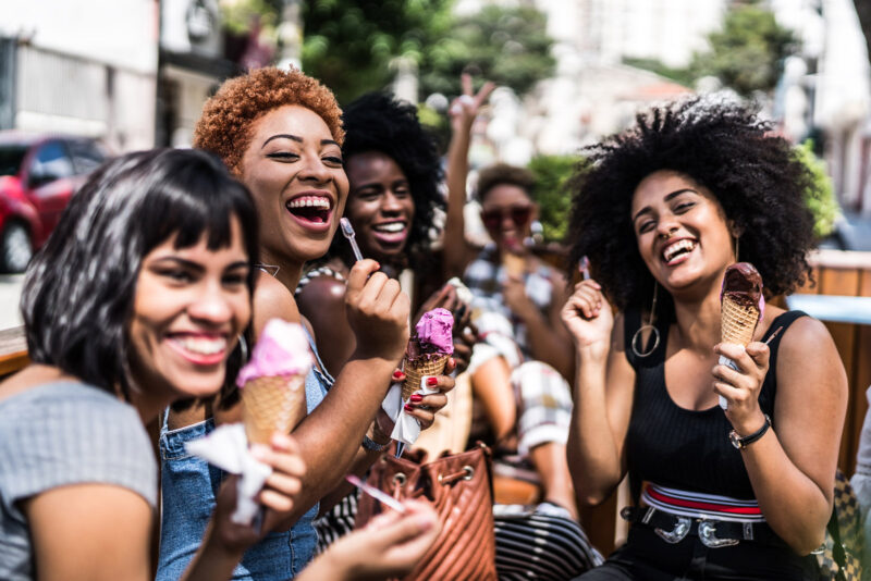 A group of friends eating ice cream