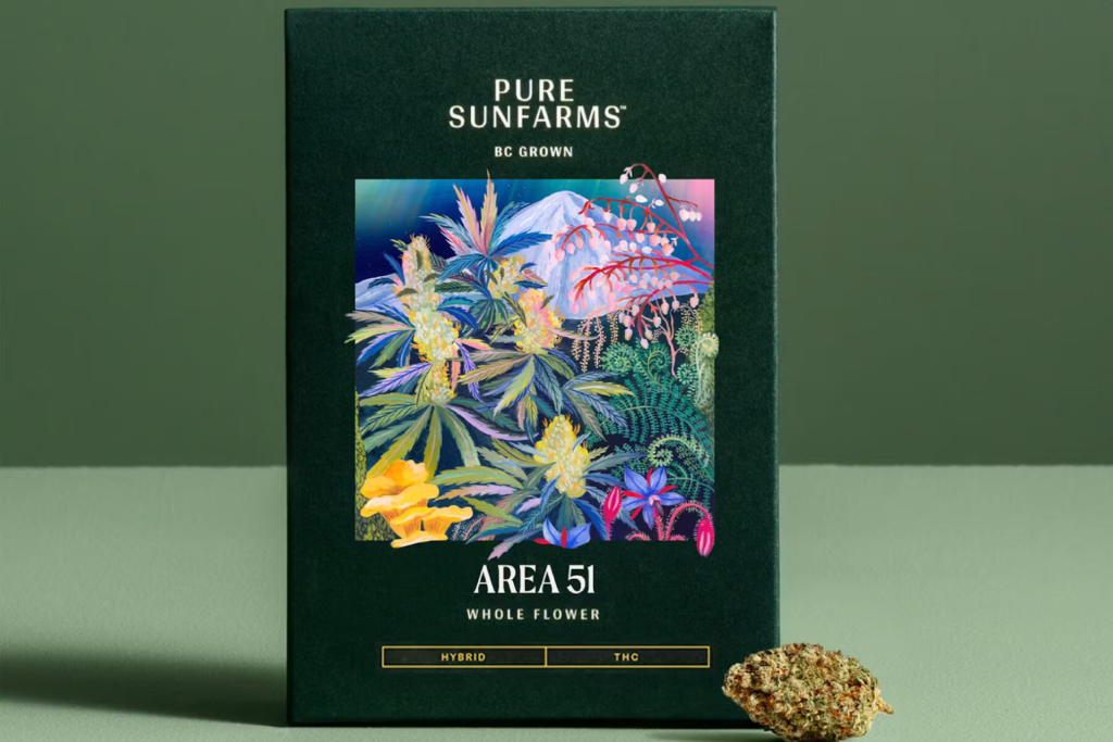 Pure Sunfarms’ Area 51 strain packaging
