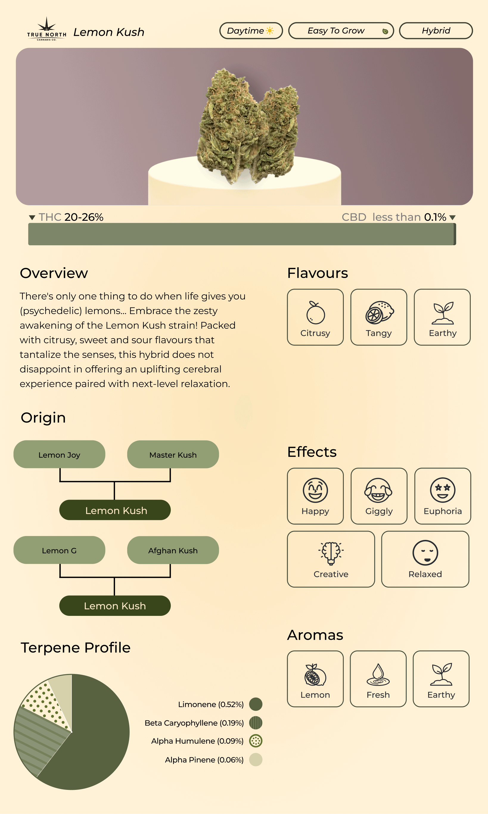 A custom infographic depicting Lemon Kush strain info