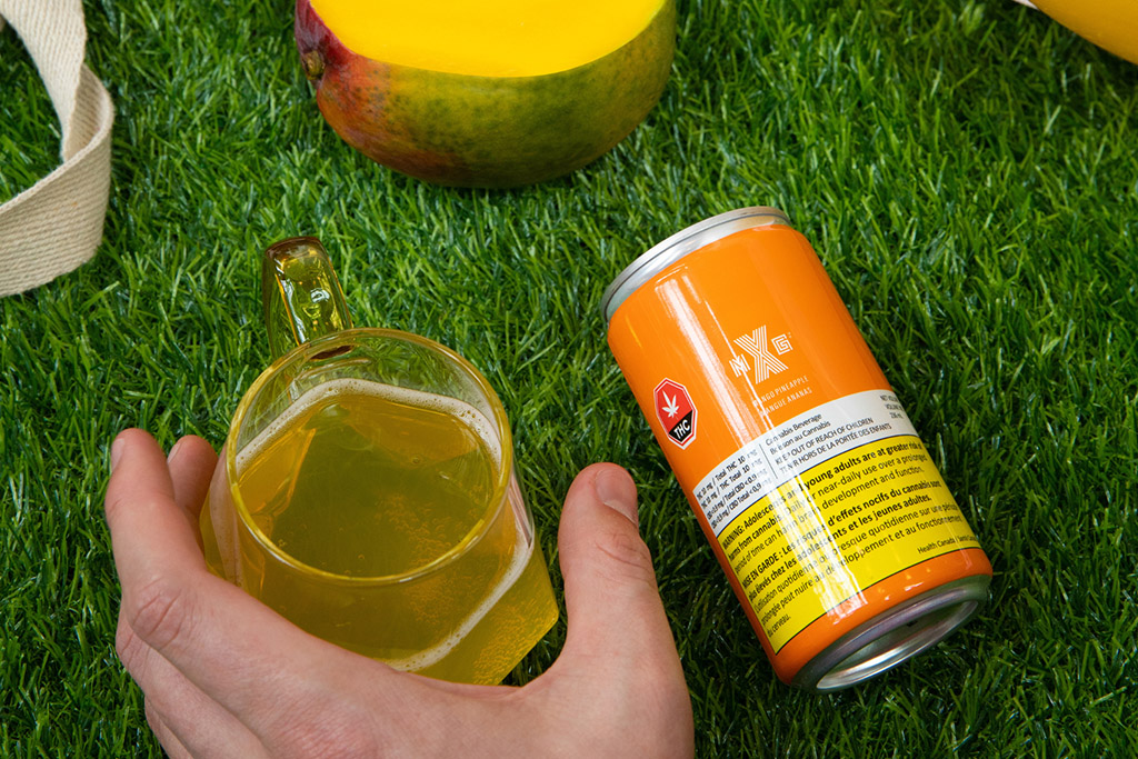  A cannabis beverage poured into a glass