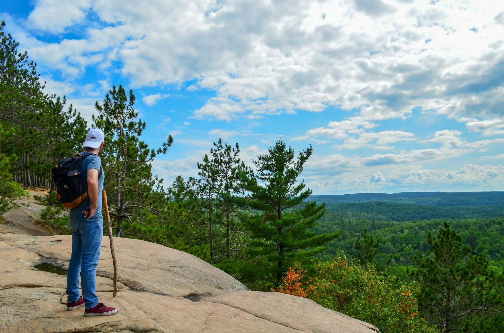A man at a lookout spot in Algonquin Park