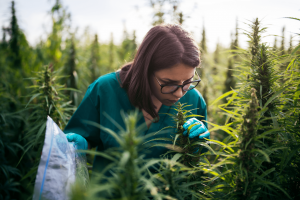 a woman smelling cannabis terpenes