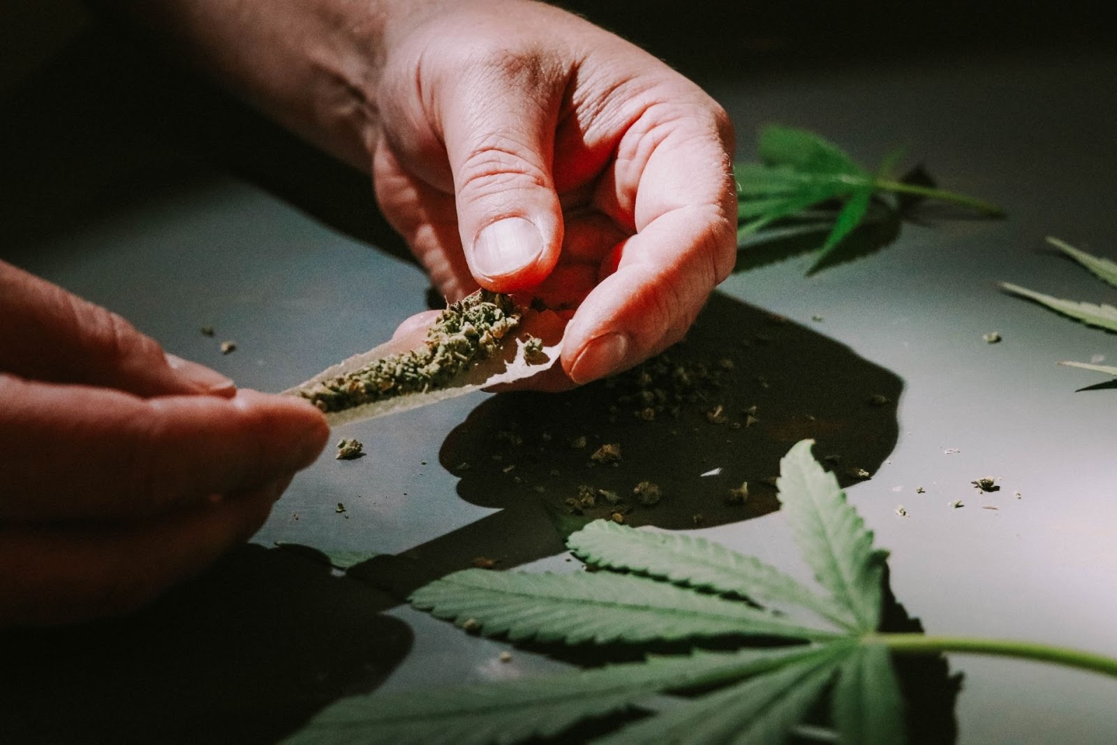 a person rolling a joint