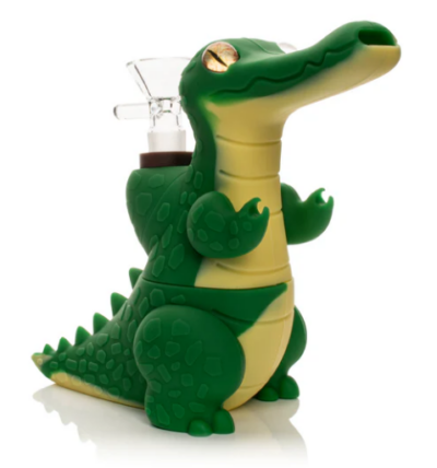 LIT Silicone 6" Tall Alligator Water Pipe with Glass Pull Out