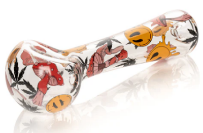 Red Eye Glass 4.5" Smiley Shrooms Pipe