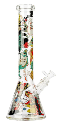 Red Eye Glass 15" White Tattoo Beaker Tube Bongs Assorted Colours
